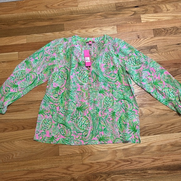 Lilly Pulitzer Elsa Silk Top Mandevilla Baby Fins And Flippers - Picture 5 of 9